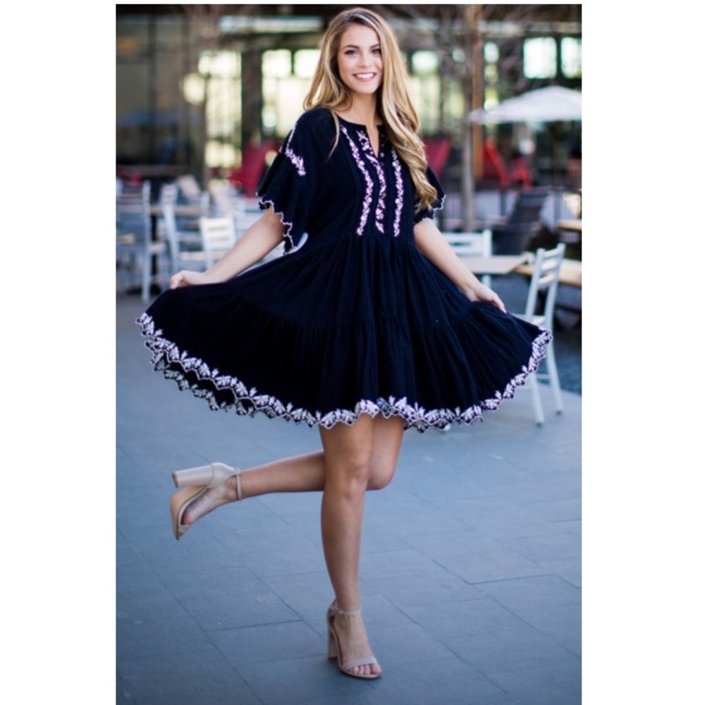 Free People - Black Santiago Mini Casual Dress XS